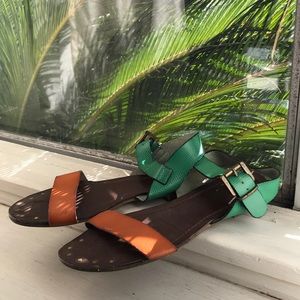 Green and tan sandals